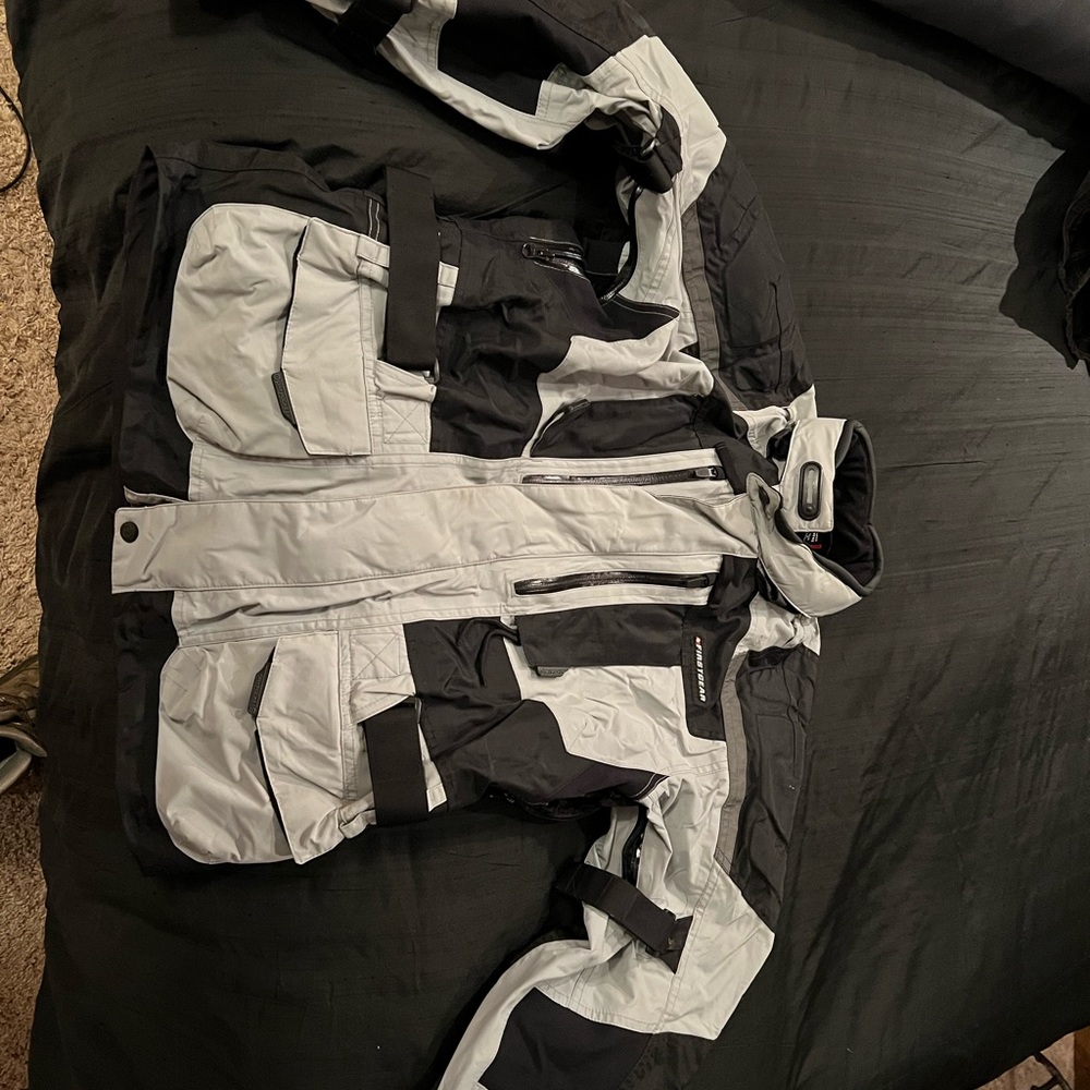 First gear Kathmandu Adventure motorcycle gear pants and jacket with D30 armor.